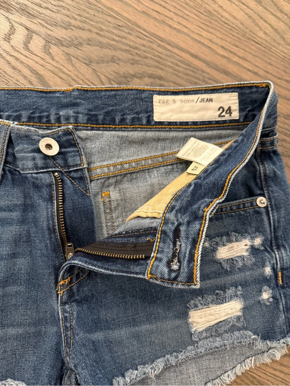 rag & bone Distressed Dark Blue Denim Cutoff Shorts